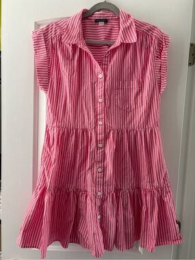 Tommy Hilfiger Pink/White Striped Dress Size 6 100% Cotton Resort Summer